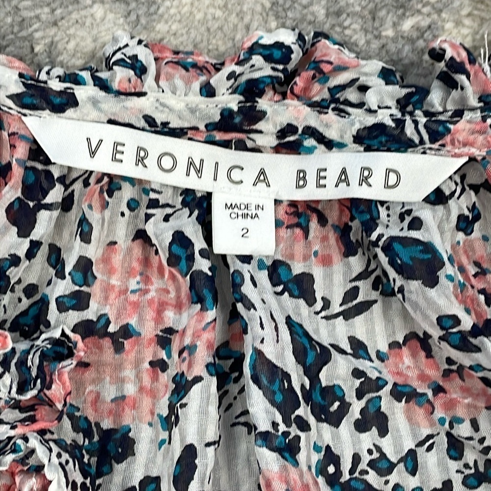 Veronica Beard Antonette White Floral Ruffled Silk Blouse Long Sleeve Sheer Sz 2 - Picture 11 of 16